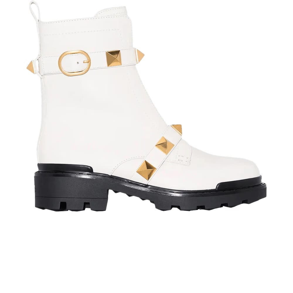 Valentino Wmns Roman Stud Biker Boot 'White'