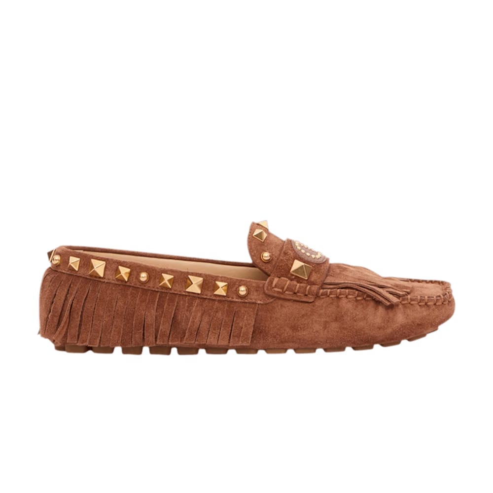 Valentino Wmns Fastaway Driver Loafer 'Antique Brass Studs - Copper Brown'