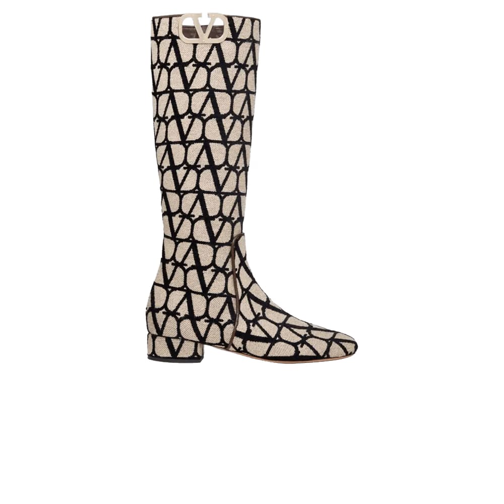 Valentino V'Logo Type Toile Iconographe Boots Beige Black (Women's)
