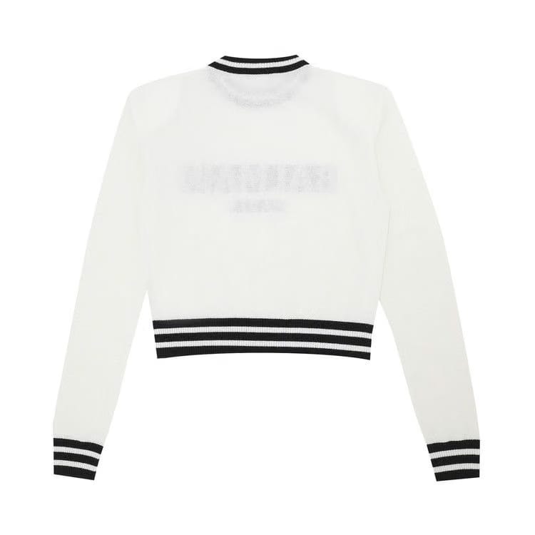 Balmain Cropped Mesh Logo Sweater Blanc/Noir