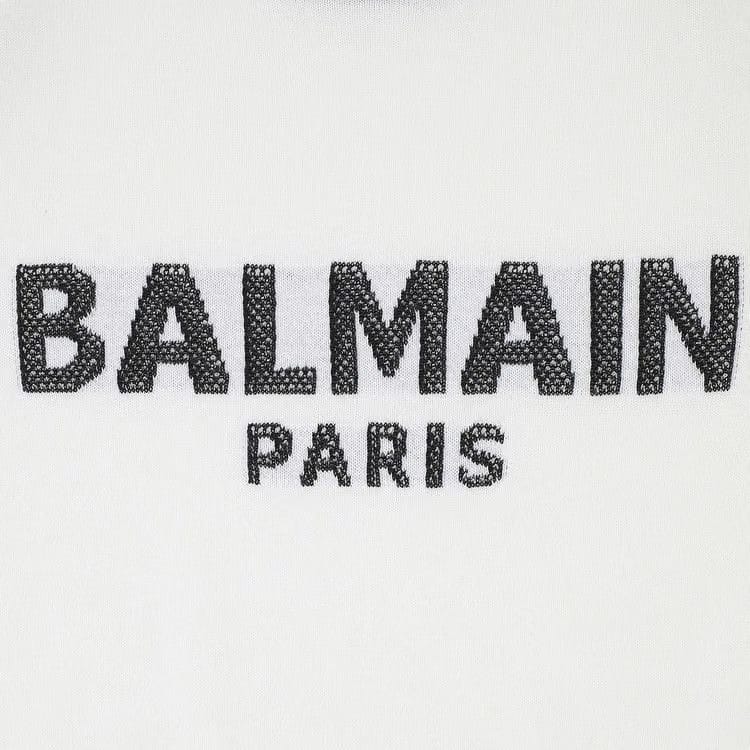 Balmain Cropped Mesh Logo Sweater Blanc/Noir