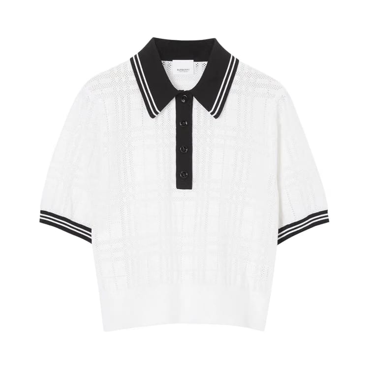 Burberry Check Wool Blend Polo Shirt White