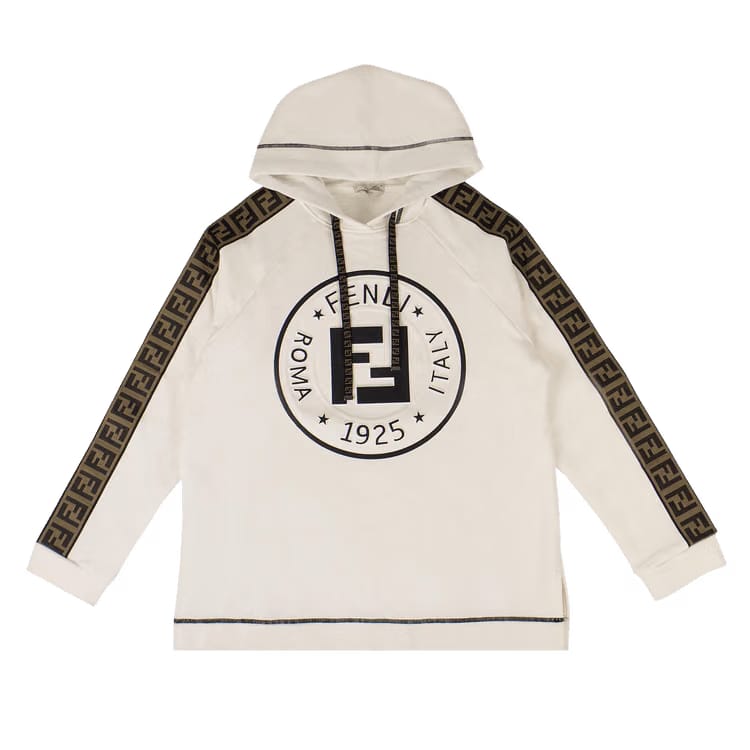 Fendi Logo Stripe Hoodie White