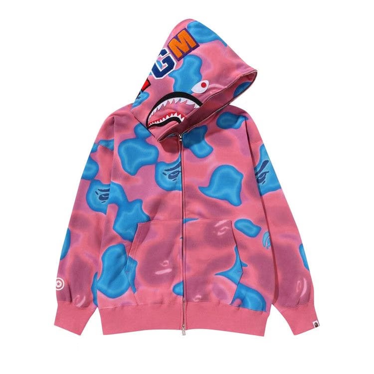 BAPE Liquid Camo Shark Relaxed Fit Full Zip Hoodie Pink
