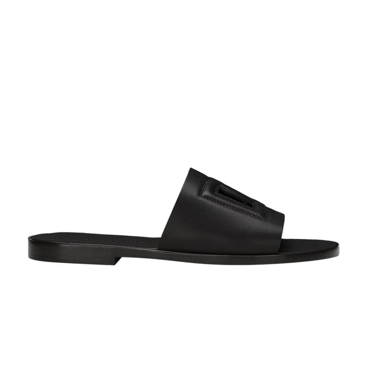 Dolce & Gabbana Leather Slides DG Cutout - Black