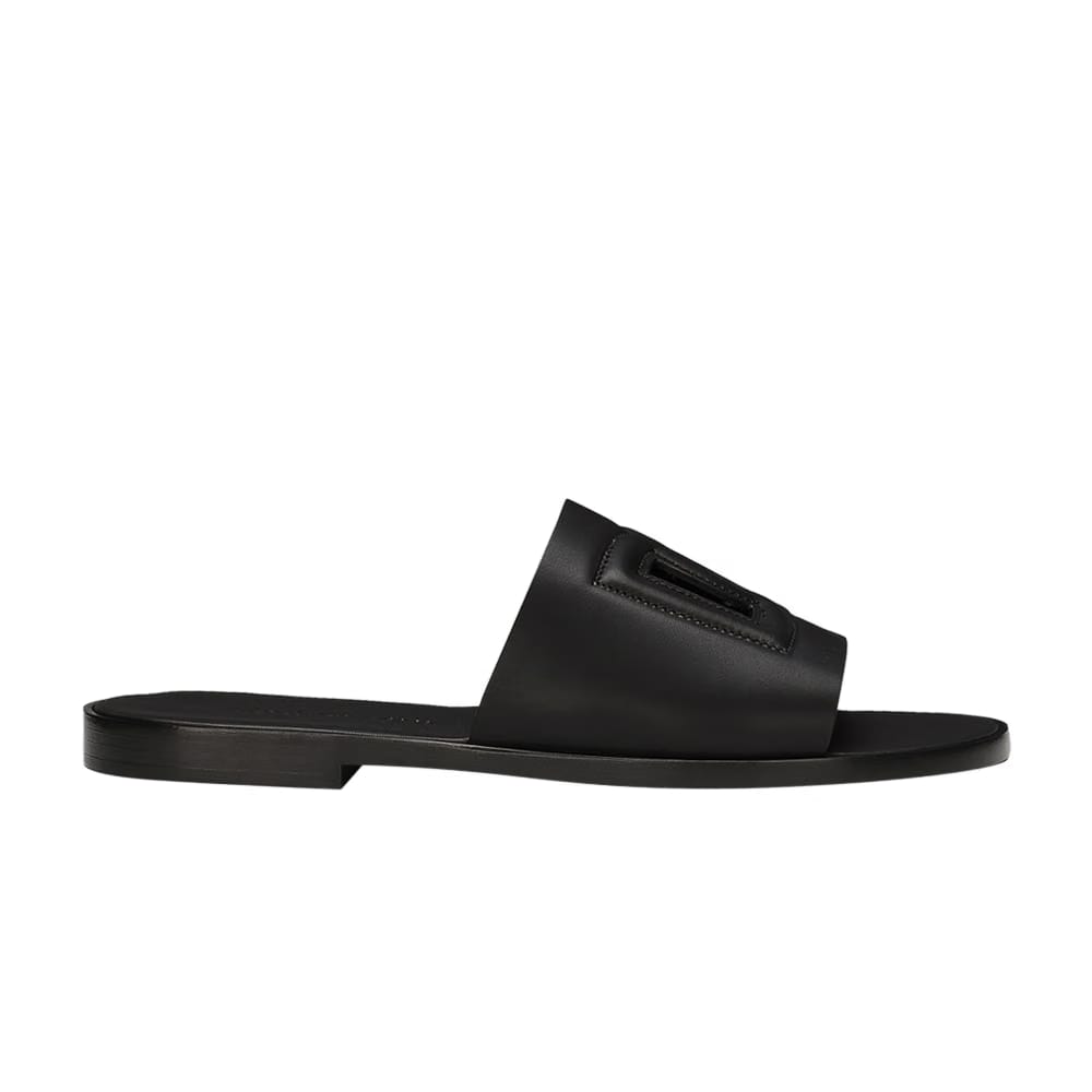Dolce & Gabbana Leather Slides DG Cutout - Black