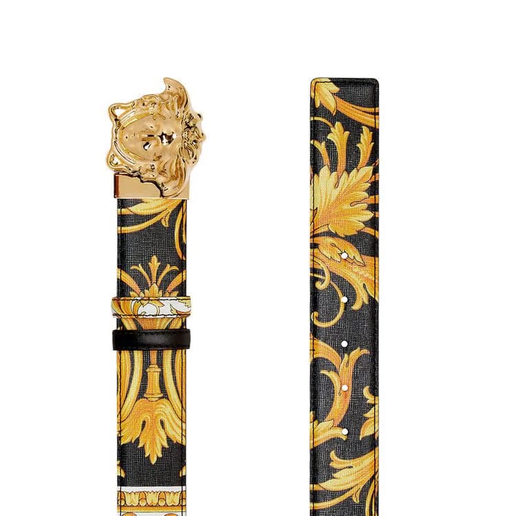 Versace La Medusa Le Pop Classique Print Belt Black Gold