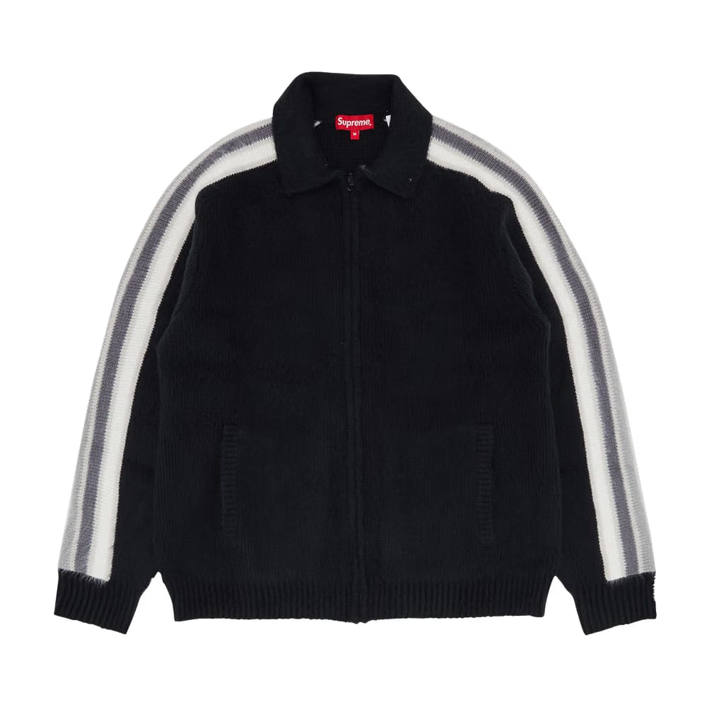 Supreme Sleeve Stripe Zip Up Sweater Black