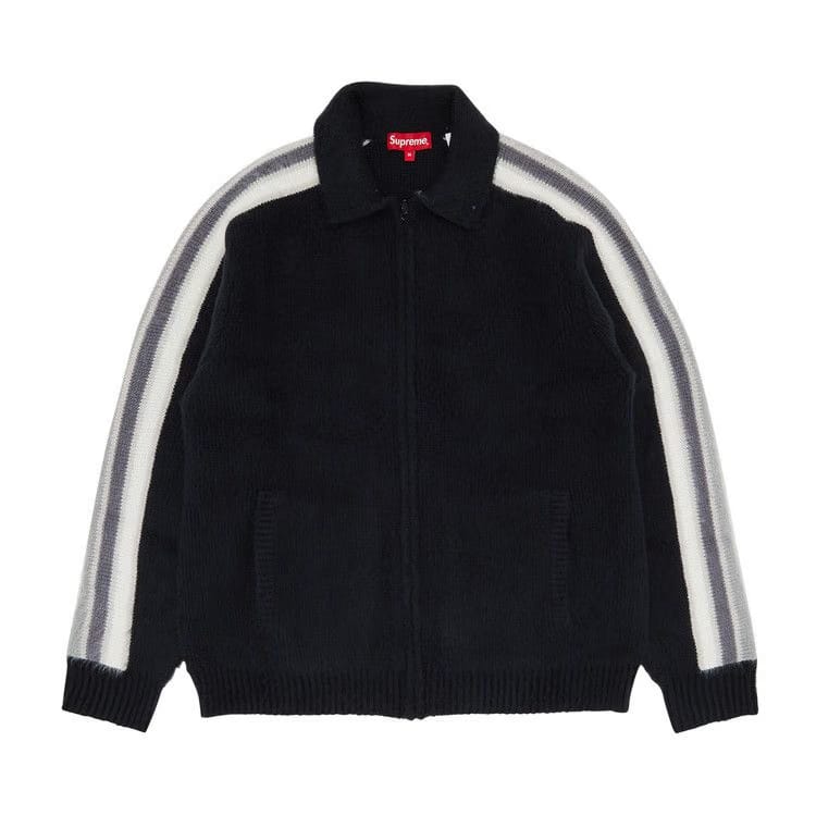 Supreme Sleeve Stripe Zip Up Sweater Black