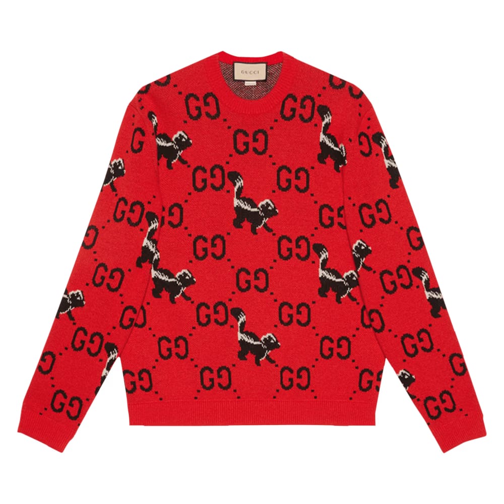 Gucci GG And Skunk Wool Knit Sweater Red