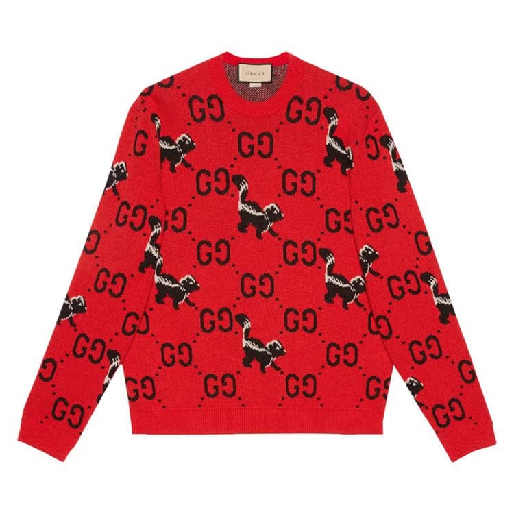 Gucci GG And Skunk Wool Knit Sweater Red