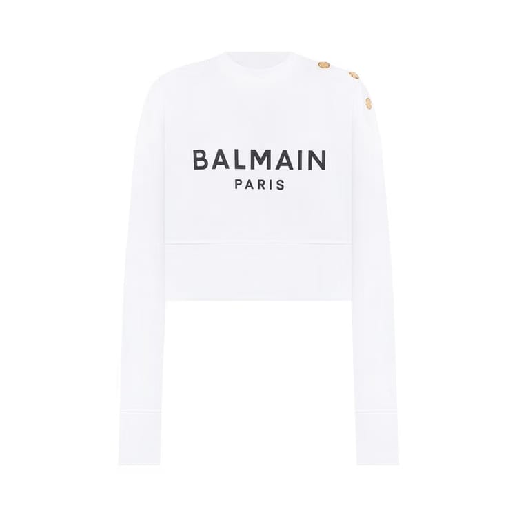 Balmain Cropped Sweatshirt White/Black