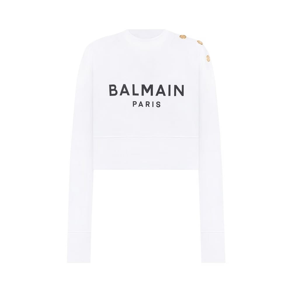 Balmain Cropped Sweatshirt White/Black