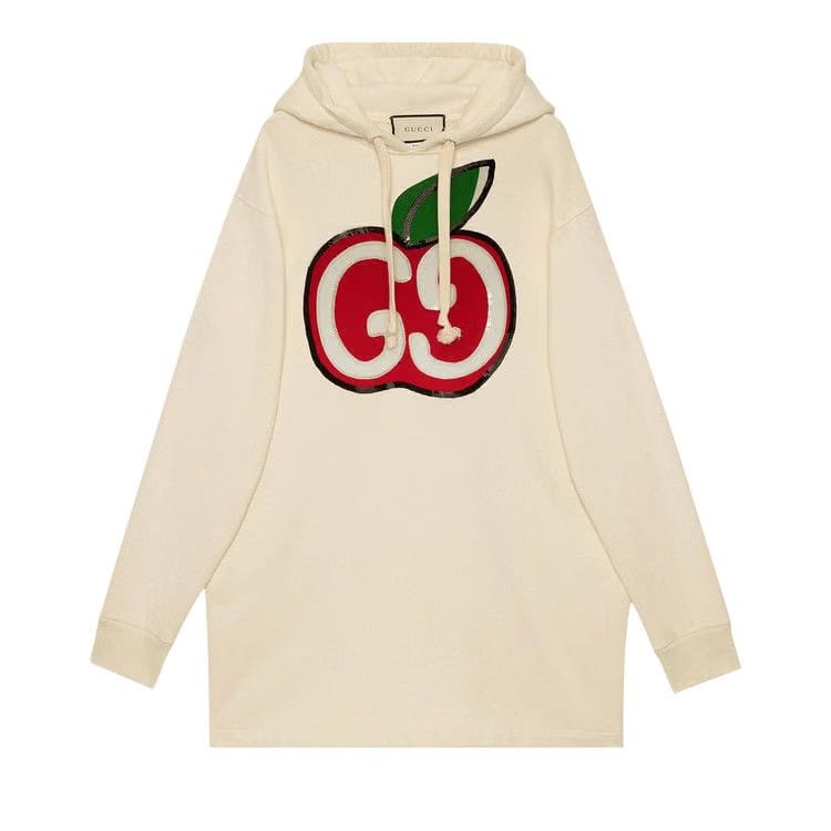 Gucci Hooded Dress With GG Apple Print Off White