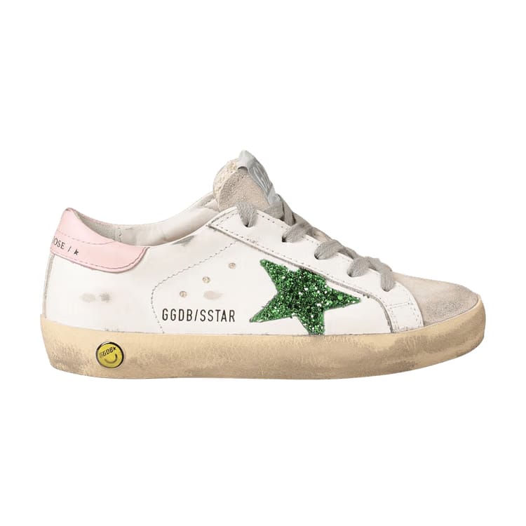 Golden Goose Superstar Kids White Emerald Green Glitter