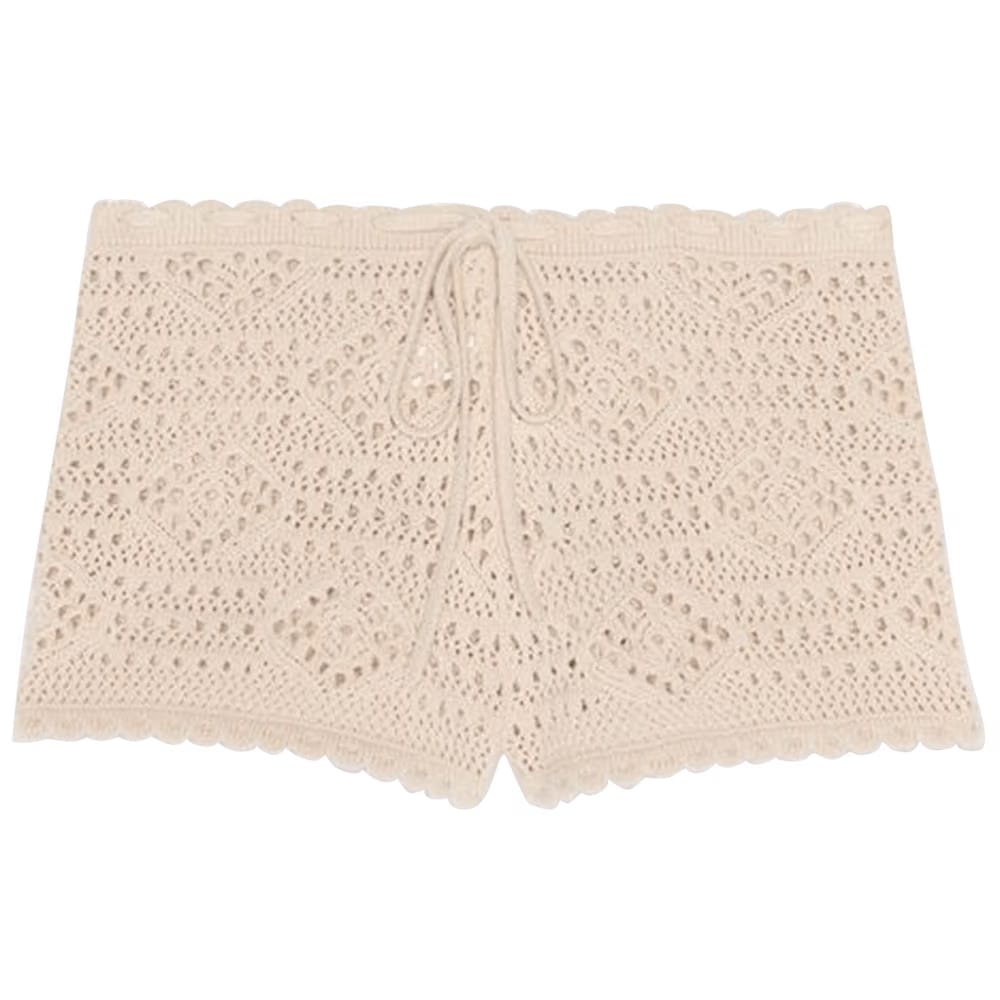 Saint Laurent Low Waisted Crochet Shorts Naturel