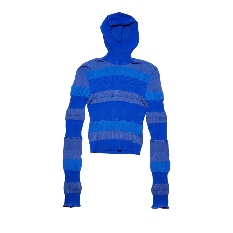Acne Studios Mixed Ribbed High Neck Hoodie Blue