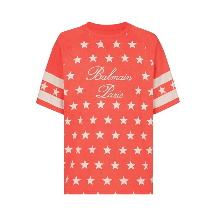 Balmain Signature Stars Print T-Shirt Poppy/Cream