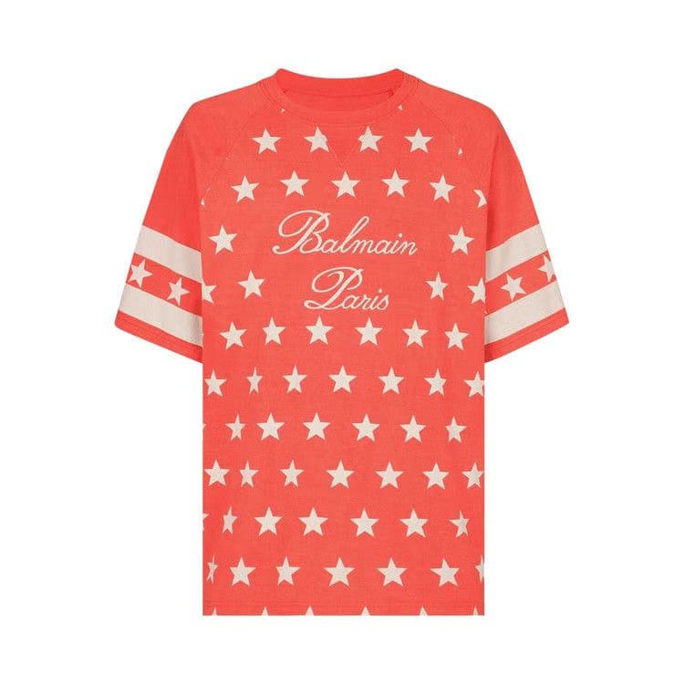 Balmain Signature Stars Print T-Shirt Poppy/Cream