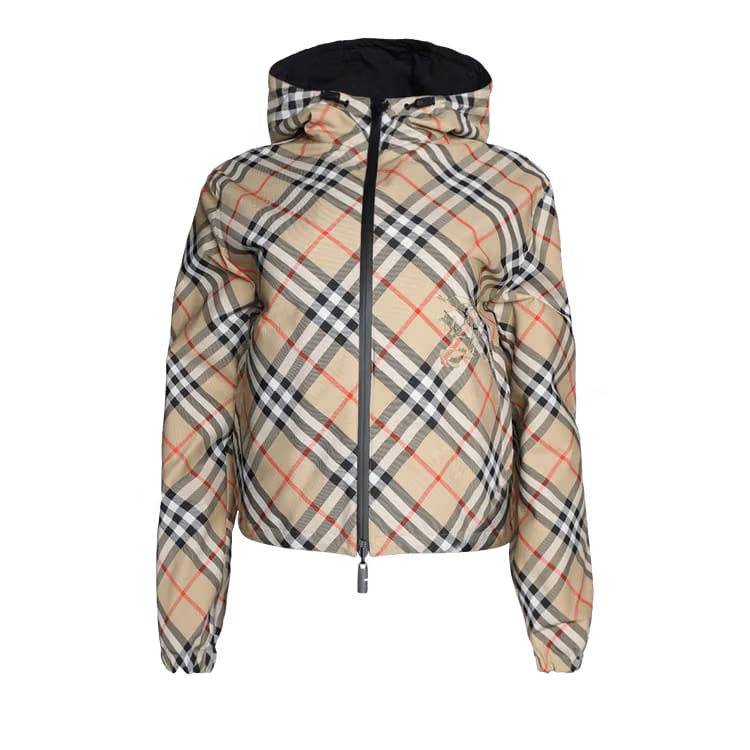 Burberry Cropped Reversible Check Jacket Sand
