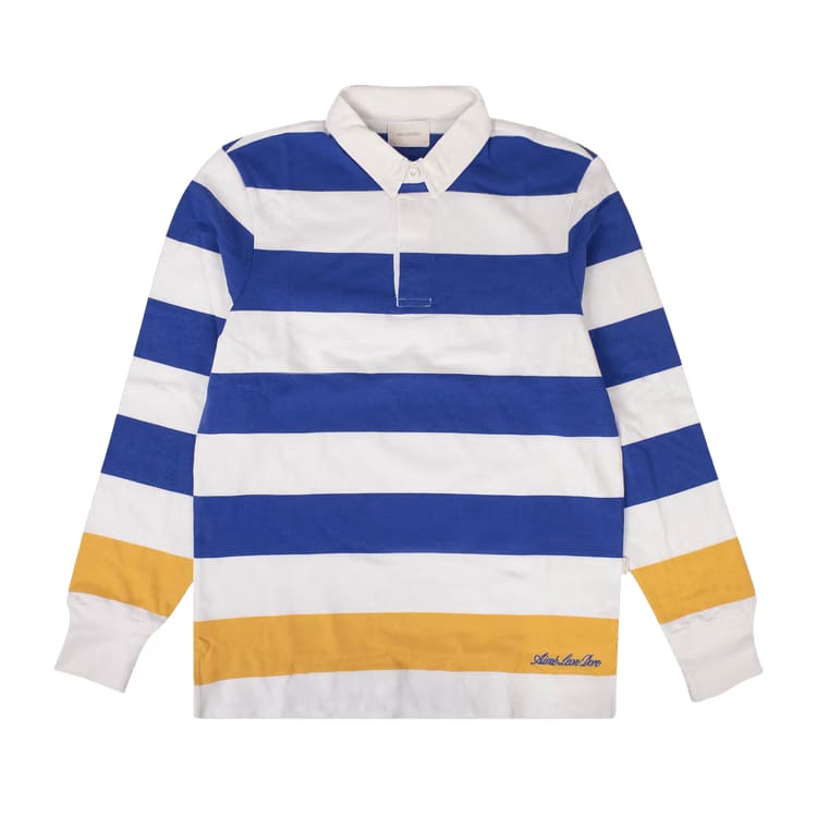 Aimé Leon Dore Striped Shorts-Sleeve Polo Rugby Shirt Blue/White