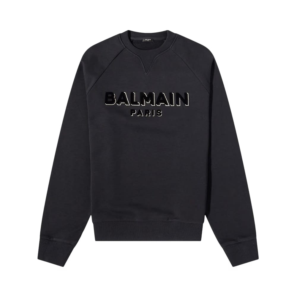 Balmain Flock And Foil Logo Sweatshirt Black