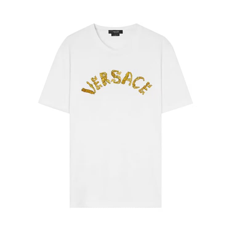 Versace Logo Embroidered Jersey T-Shirt Optical White