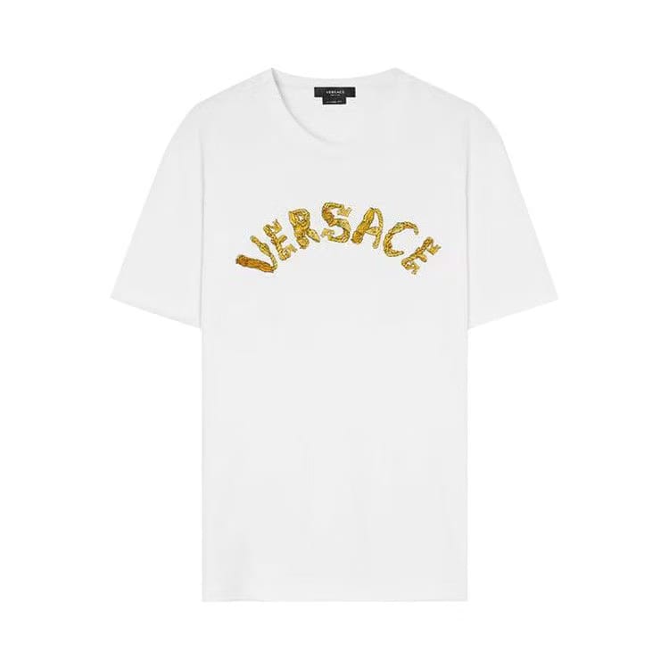 Versace Logo Embroidered Jersey T-Shirt Optical White