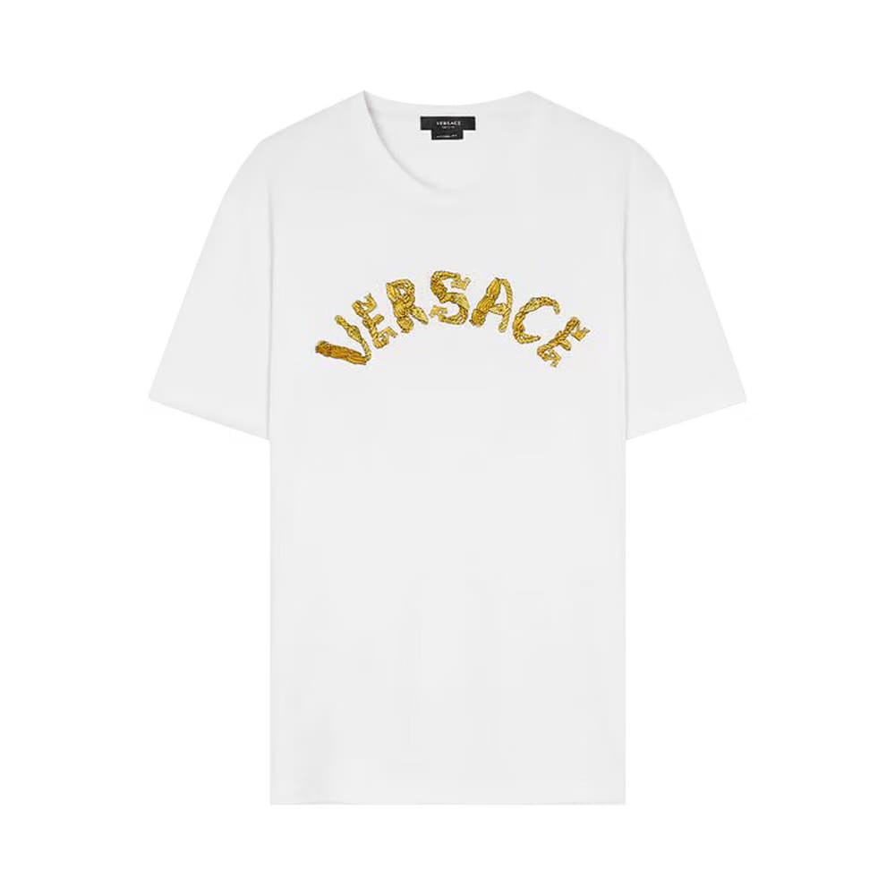 Versace Logo Embroidered Jersey T-Shirt Optical White