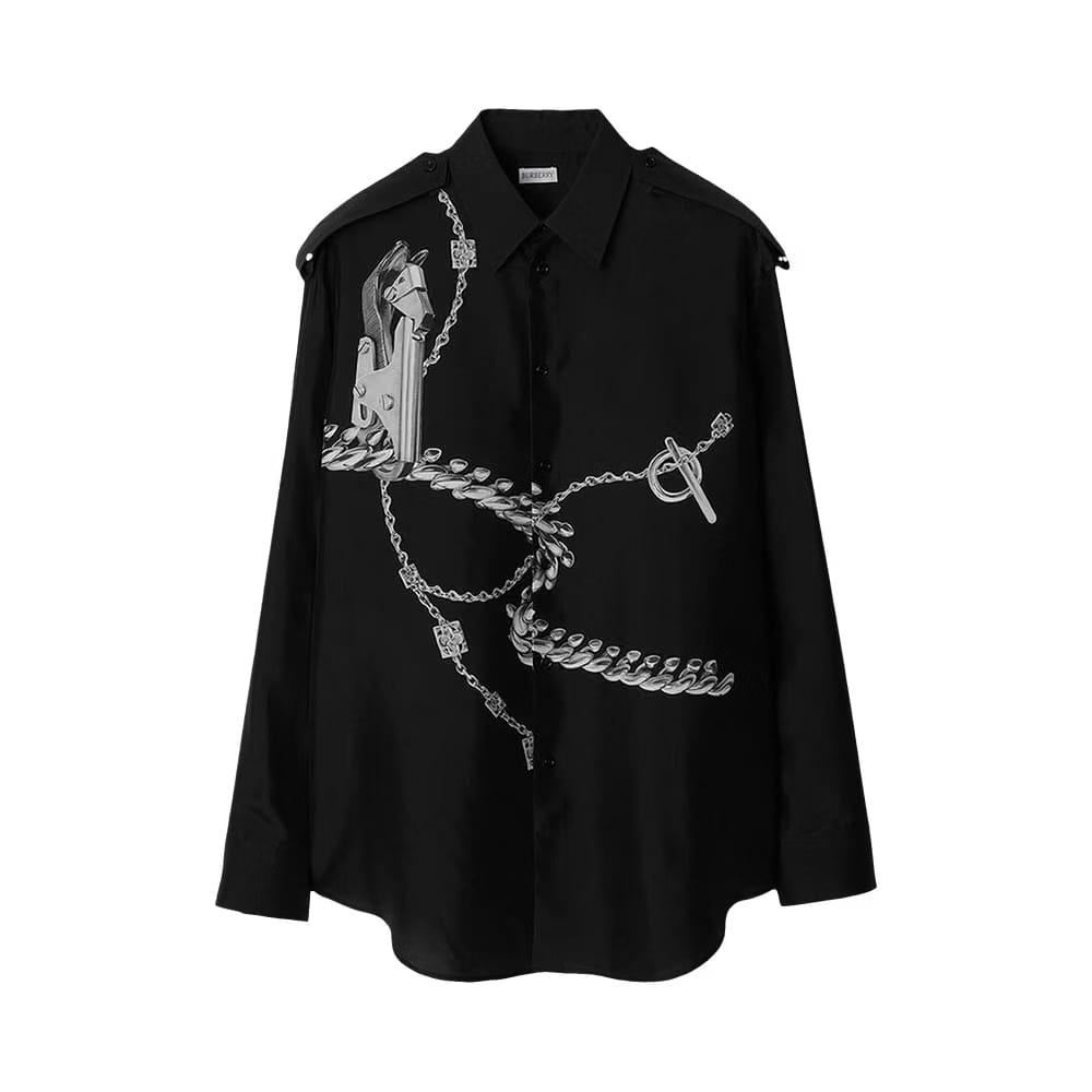Burberry Long-Sleeve Placed Shirt Silver/Black