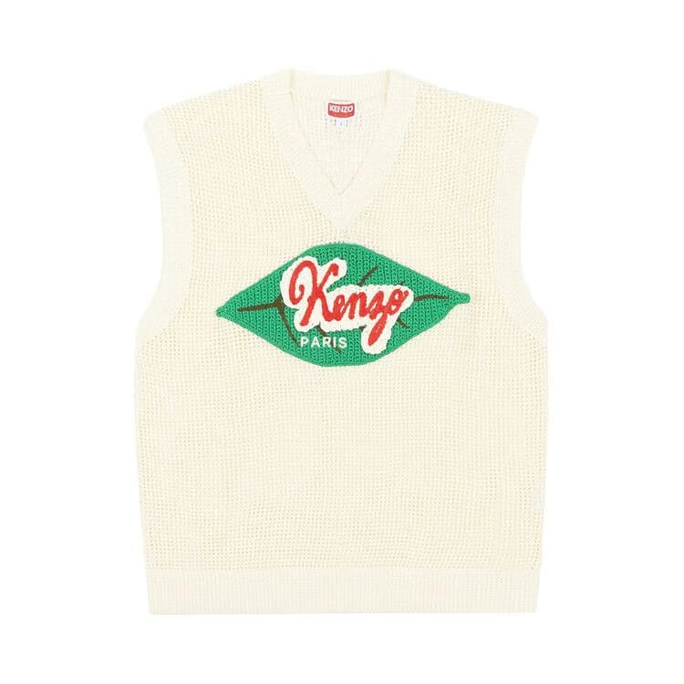 Kenzo Fruit Stickers V Neck Sweater Vest Beige