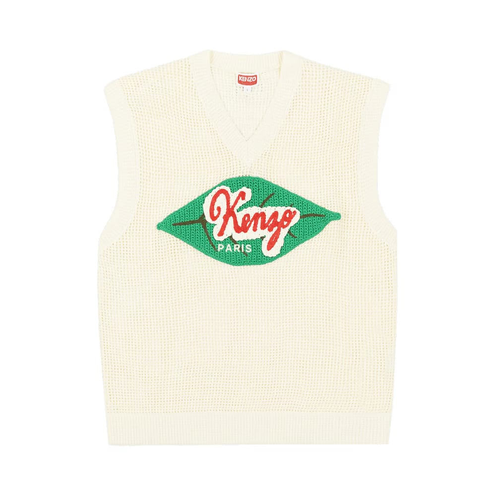 Kenzo Fruit Stickers V Neck Sweater Vest Beige