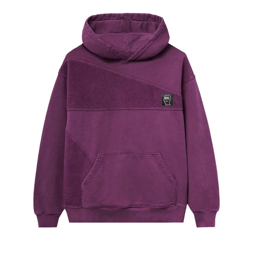 Brain Dead Logo Head Asymmetrical Paneled Hoodie Burgundy