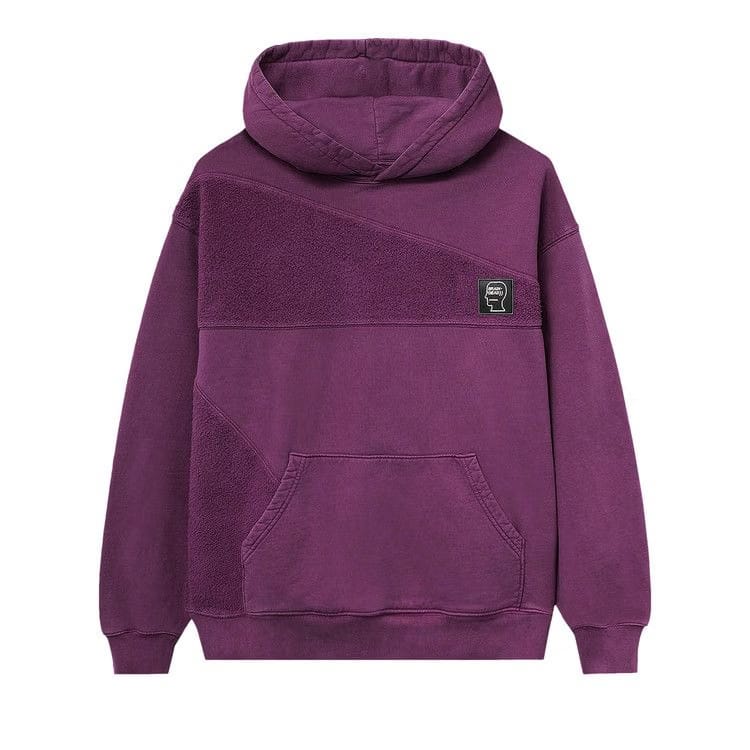Brain Dead Logo Head Asymmetrical Paneled Hoodie Burgundy