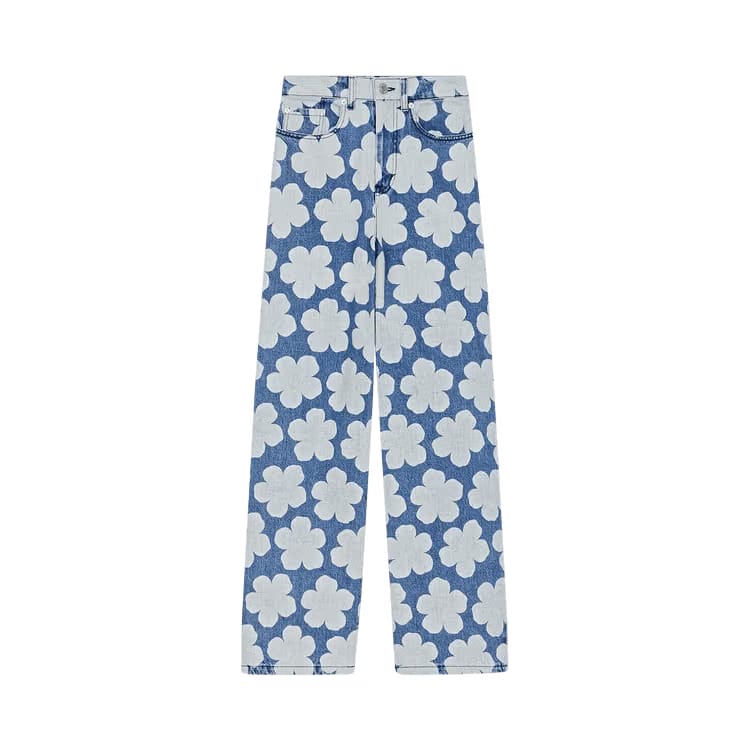 Kenzo Printed Wide Leg Jeans Blue
