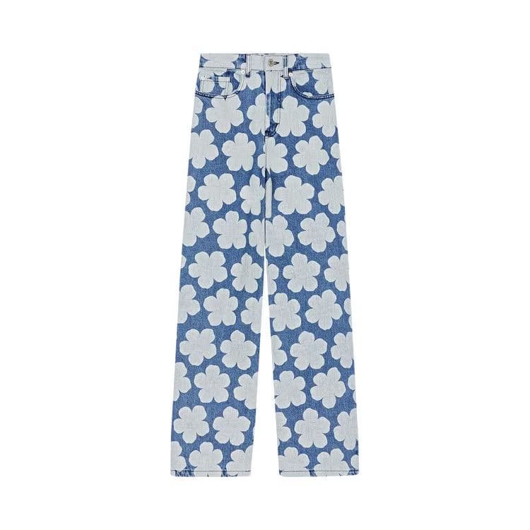 Kenzo Printed Wide Leg Jeans Blue