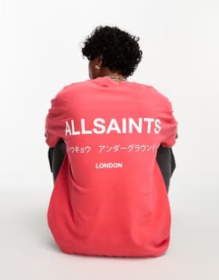 All Saints Underground Oversized T-Shirt in Ruby Red