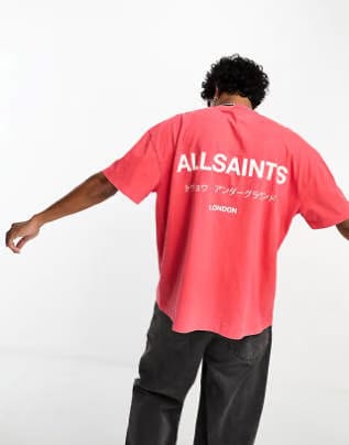 All Saints Underground Oversized T-Shirt in Ruby Red