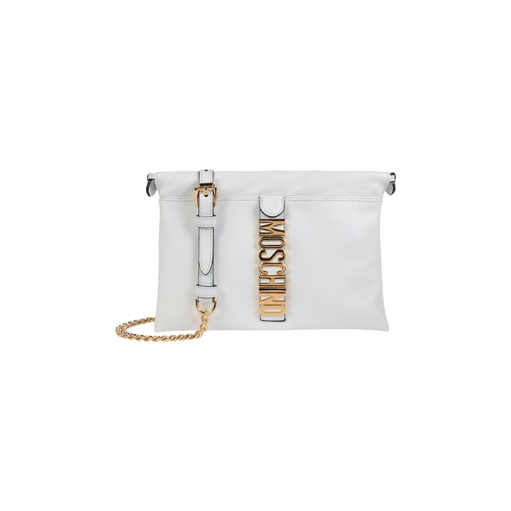 Moschino Logo Belt Drawstring Crossbody Bag White