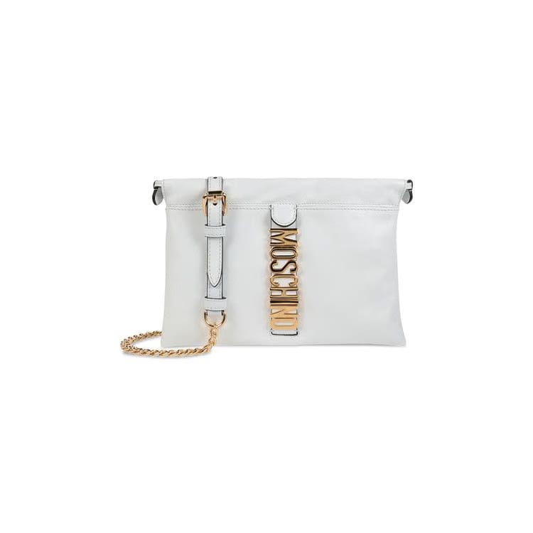 Moschino Logo Belt Drawstring Crossbody Bag White