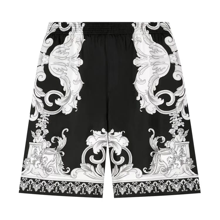 Versace Baroque Silk Shorts Black/White