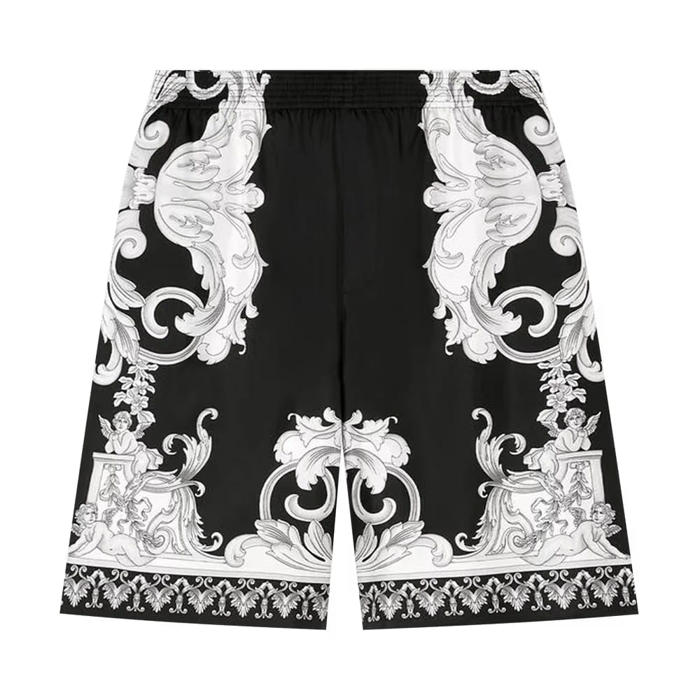 Versace Baroque Silk Shorts Black/White