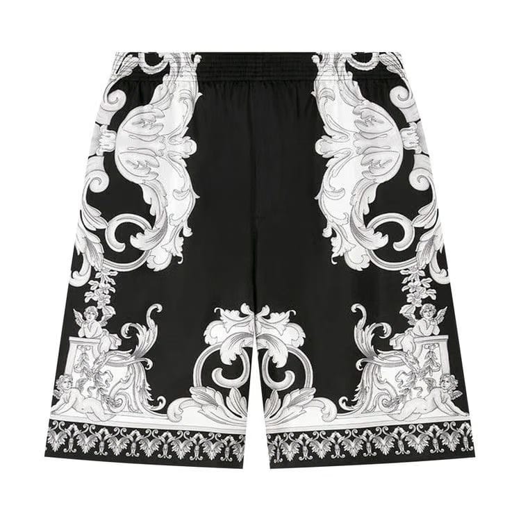 Versace Baroque Silk Shorts Black/White