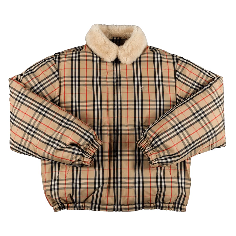 Supreme x Burberry Shearling Collar Down Puffer Jacket In Beige