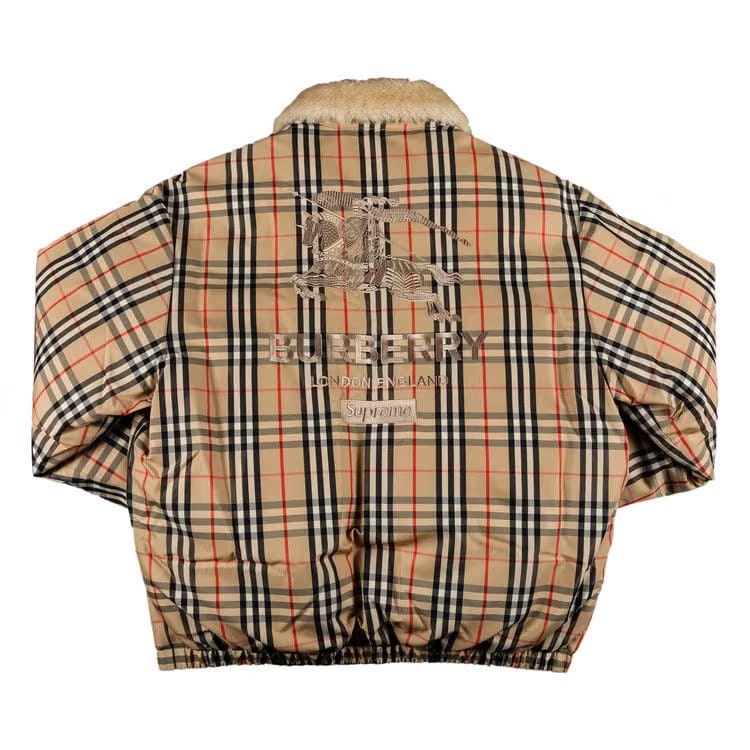 Supreme x Burberry Shearling Collar Down Puffer Jacket In Beige
