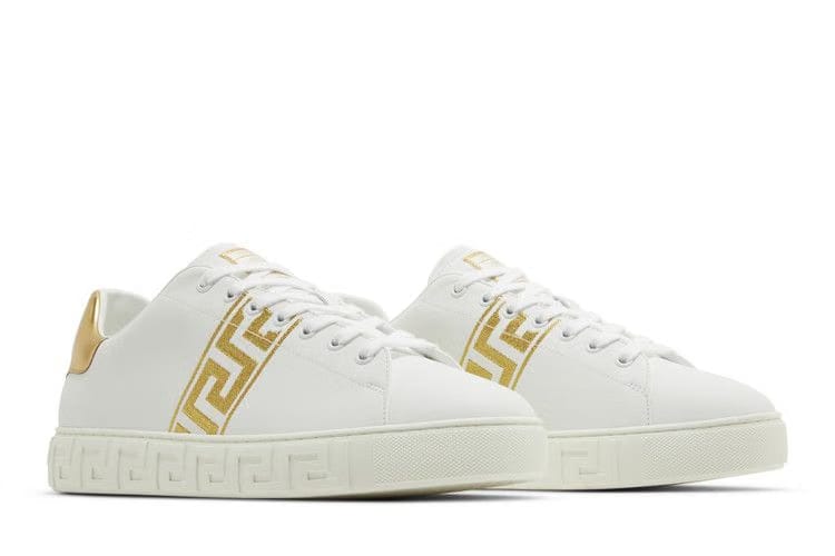 Versace Embroidered Greca Sneaker White Gold