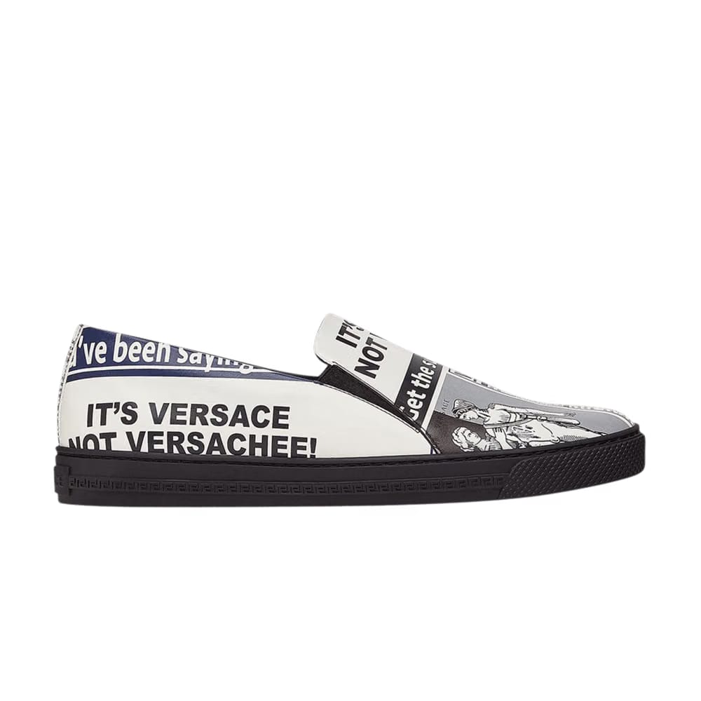Versace Slip-On Leather Graphic Print - White Geranium