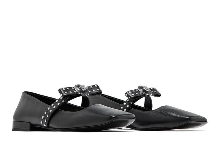 Versace Wmns Gianni Ribbon Studded Ballerinas 'Black'