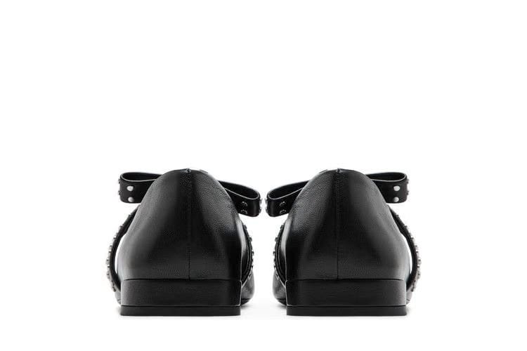 Versace Wmns Gianni Ribbon Studded Ballerinas 'Black'