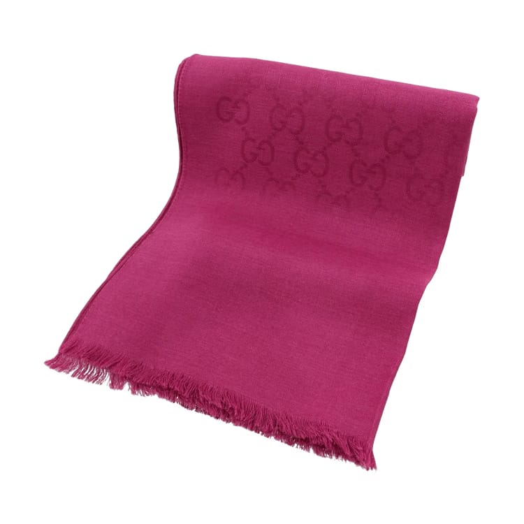 Gucci GG Logo Wool and Silk Scarf Pink